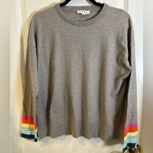 Anthropologie THML Gray Crewneck Brandy Sweater with Stripe Cuffs Medium